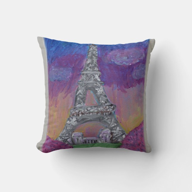 Almofada Paris França Eiffel Tower Folk Art Design (Frente)