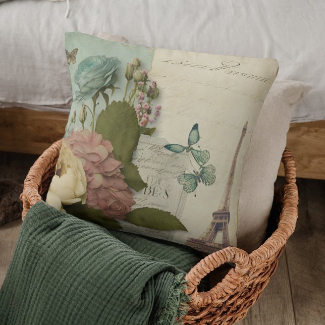 Almofada Paris França Torre Eiffel Colagem Floral da Borbol (Criador carregado)