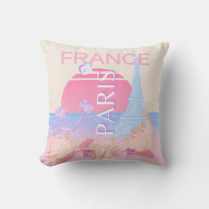 Almofada Paris, França, Viagem Art, Preppy, Pastel