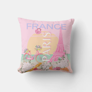 Almofada Paris, França, Viagem, Arte, Papoila, Pastel, Rosa
