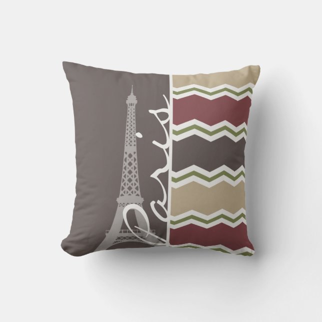 Almofada Paris; Maroon, Brown, Tan, & Green Chevron (Frente)