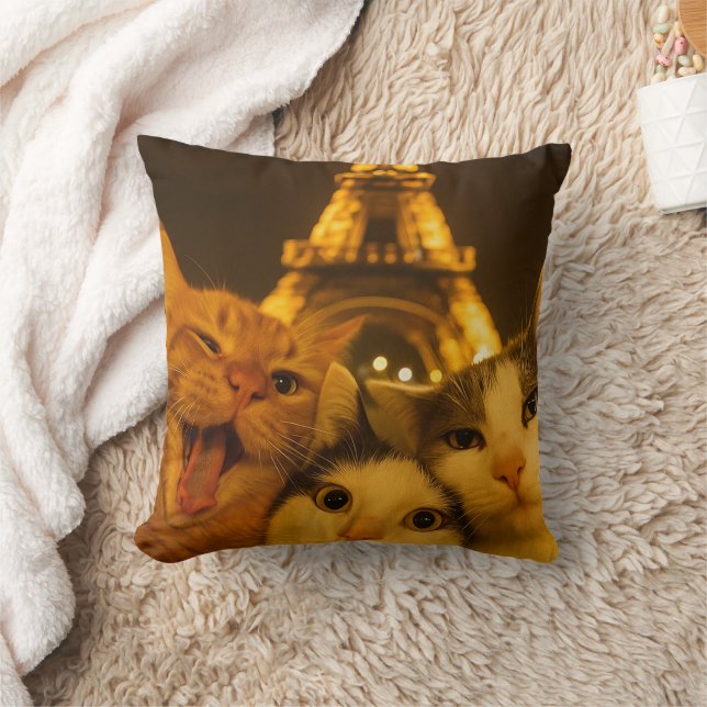 Almofada Paris Night Cat Selfie Squad Lover                 (Cobertor)