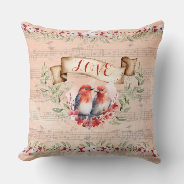 Almofada Paris Postmark Love Birds with Whimsical Notes Thi (Frente)