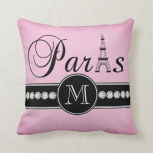 Almofada Paris preta cor-de-rosa feminino Monogrammed