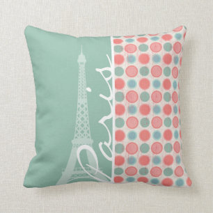 Almofada Paris; Salmões, rosa coral, & Seafoam
