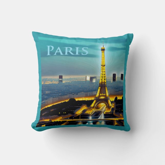Almofada Paris sob o céu azul turquesa (Frente)