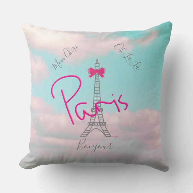 Almofada Paris, Torre Eiffel, Bonjour Moderno Francês (Frente)