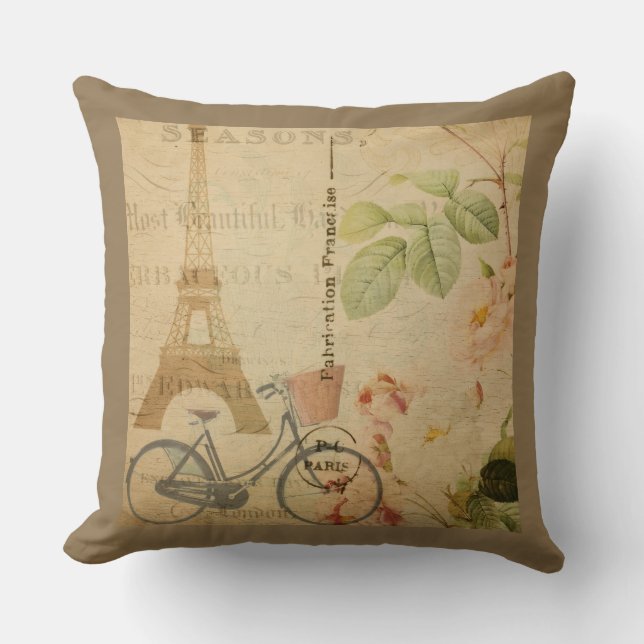 Almofada Parisiense Vintage Com Torre Eiffel (Frente)