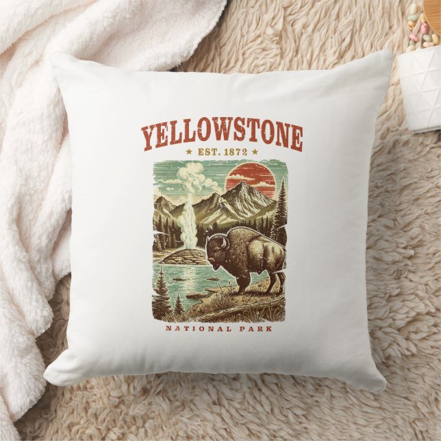 Almofada Parque Nacional Yellowstone - Montanha e Bison (Cobertor)