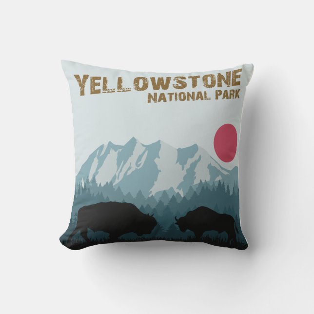 Almofada Parque Nacional Yellowstone WY Vintage Style Bison (Frente)
