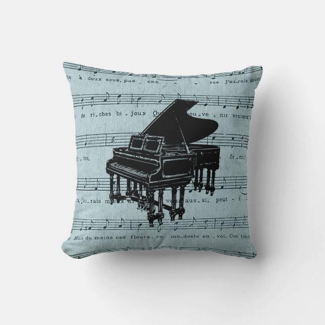 Almofada Partitura do azul do piano de cauda (Frente)