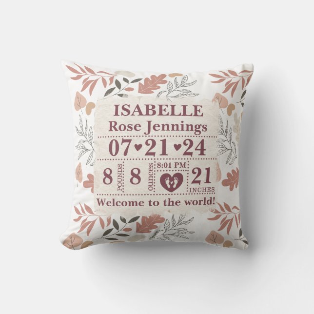 Almofada Partos de Nascimento Personalizados Folhas de Boho (Frente)