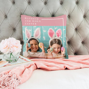 Almofada Páscoa Feliz e Rosa Moderno Presente de Foto