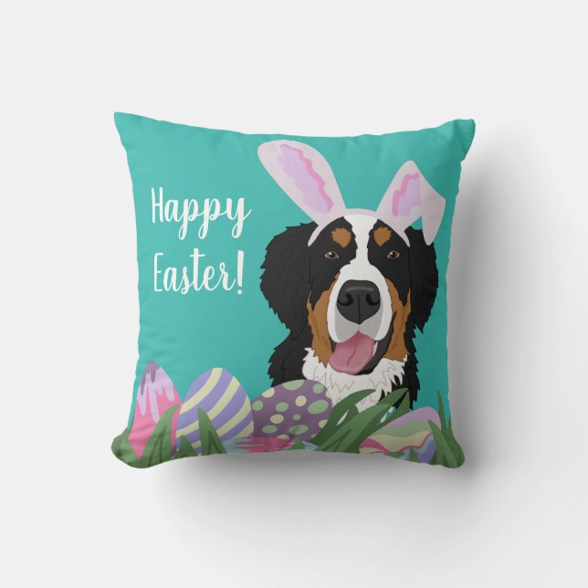 Almofada Páscoa Personalizável de Cães de Montanha Bernese (Frente)