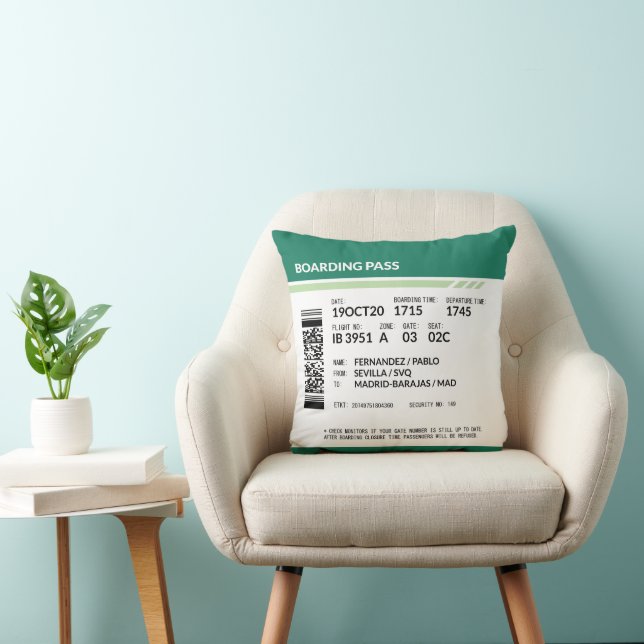 Almofada Passagem de embarque - Verde (Cadeira)