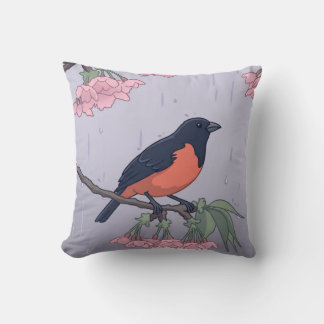 Almofada Passarinho Preto e Vermelho Encantador em uma Flor