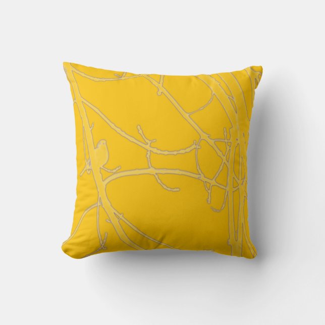 Almofada Pássaro amarelo brilhante nos ramos (Frente)