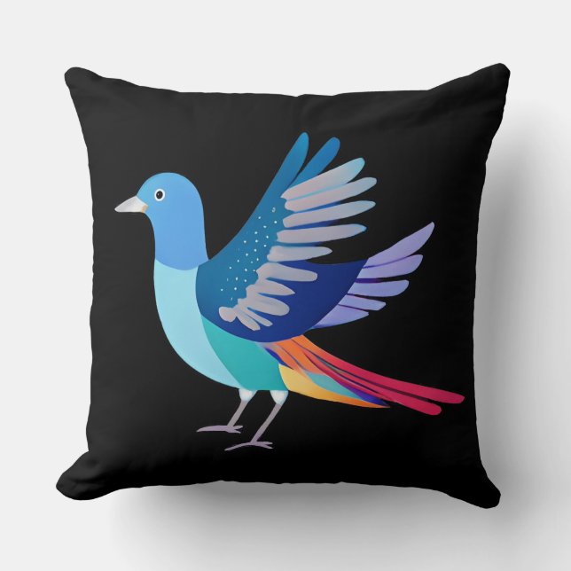 Almofada Pássaro Azul no Fundo Negro (Frente)