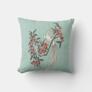Almofada Pássaro Branco Direito - Cereja Blossomo 2 Aqua