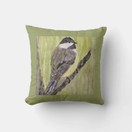 Almofada Pássaro Chickadee de casaco preto - pintura acríli