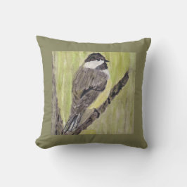 Almofada Pássaro Chickadee de casaco preto - pintura acríli