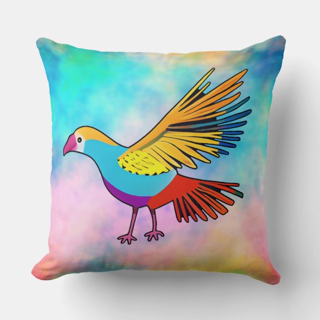 Almofada Pássaro Colorido com Asas Espalhadas (Frente)