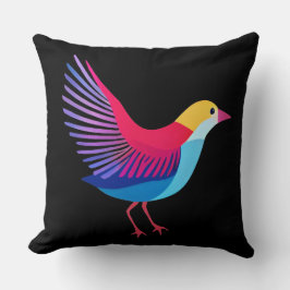 Almofada Pássaro Colorido no Fundo Negro
