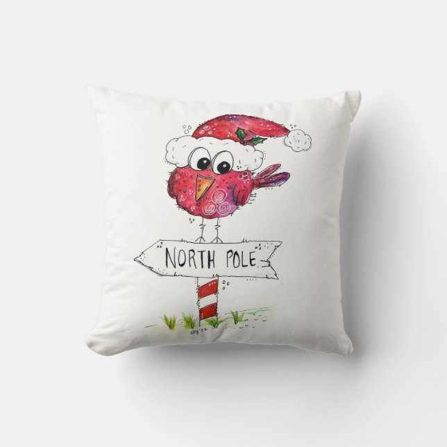 Almofada Pássaro de Natal Vermelho Caprichoso (Frente)