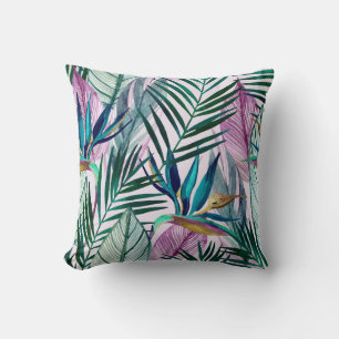Almofada Pássaro-do-paraíso tropical, padrão de aquarela