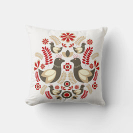 Almofada pássaro e flores da arte popular escandinava nórdi