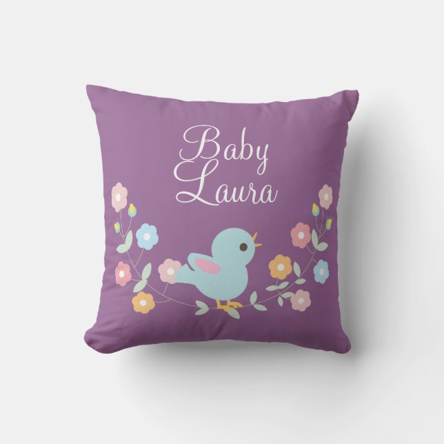 Almofada Pássaro e flores personalizados de Kawaii (Frente)