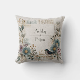 Almofada Pássaro em Aquarela Encantadora e Boemia Floral