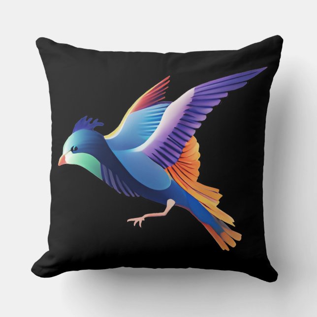 Almofada Pássaro em voo de Médio em fundo preto (Frente)