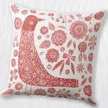 Almofada Pássaro - Escandinavo - Branco Vermelho<br><div class="desc">O estilo de arte popular escandinava era vermelho e branco,  design de pássaro e flor. Arte original de Nic Squirrell.</div>
