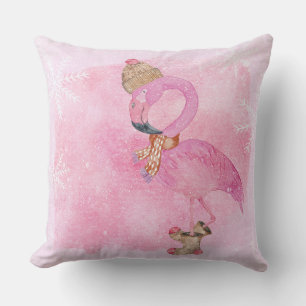 Almofada Pássaro Flamingo de inverno, de inverno, cor-de-ro