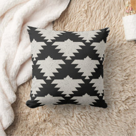 Almofada Pássaro Geométrico Tribal Vintage | Boho Preto e M