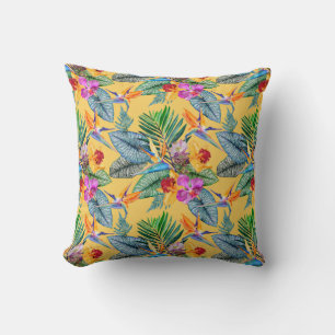 Almofada Pássaro Tropical De Paraíso E Orquídea De Verão