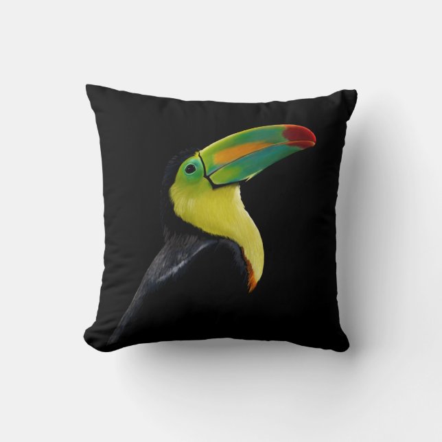 Almofada Pássaro Tropical Preto Amarelo Verde Turim (Frente)