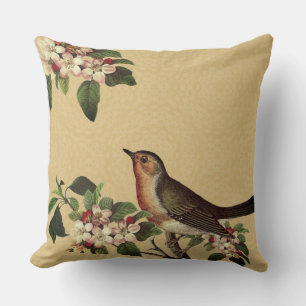 Almofada Pássaro Vintage Elegante no Flor da Maçã