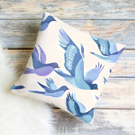 Almofada Pássaros Azuis Voando | Aquarela Moderna