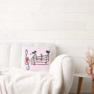 Almofada Pássaros com amor musical a rosa