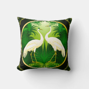 Almofada Pássaros de Amor Grou Verde Esmeralda na Moda