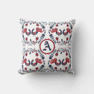 Almofada Pássaros de Arte Popular Escandinava Vermelho Azul