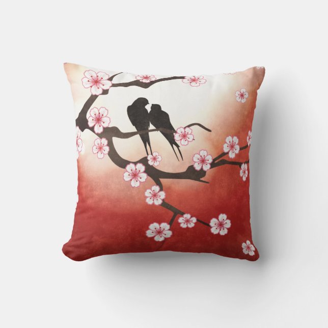 Almofada Pássaros do amor e travesseiro de Sakura (Frente)
