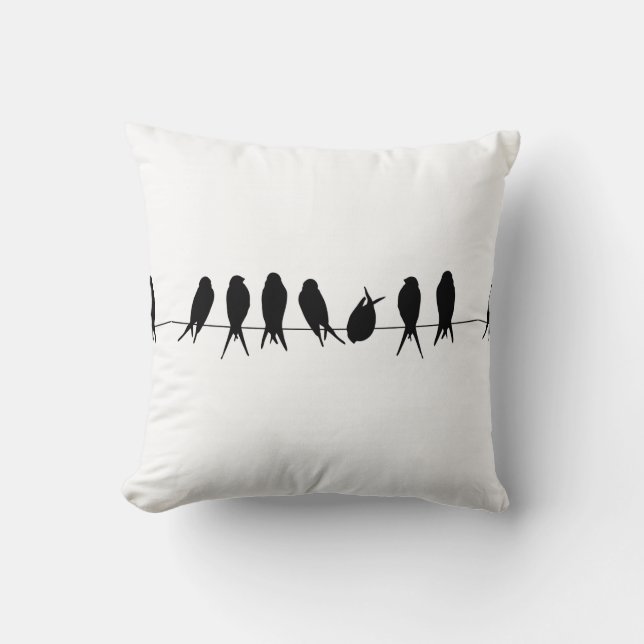 Almofada Pássaros em um travesseiro preto & branco do fio (Frente)