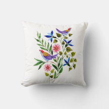 Pássaros Flores Aquarela Floral