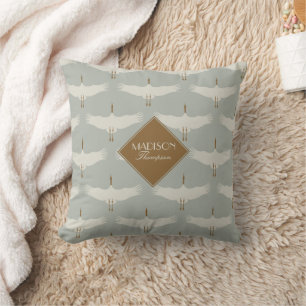 Almofada Pássaros Neutros Dusty Gruas Arte Deco Monograma