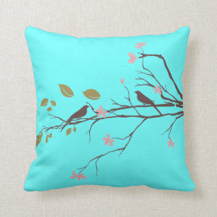 Almofada pássaros no travesseiro decorativo da flor de