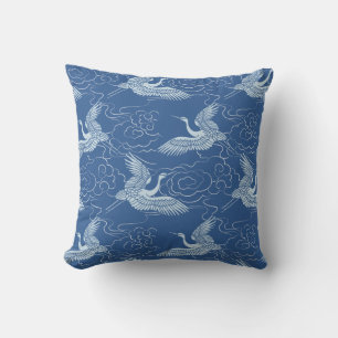 Almofada Pássaros no voo Padrão de Cerâmica Chinesa Azul