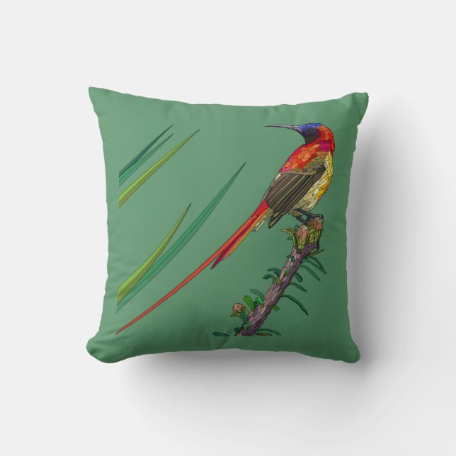 Almofada Pássaros Pintados sobre Verde (Frente)